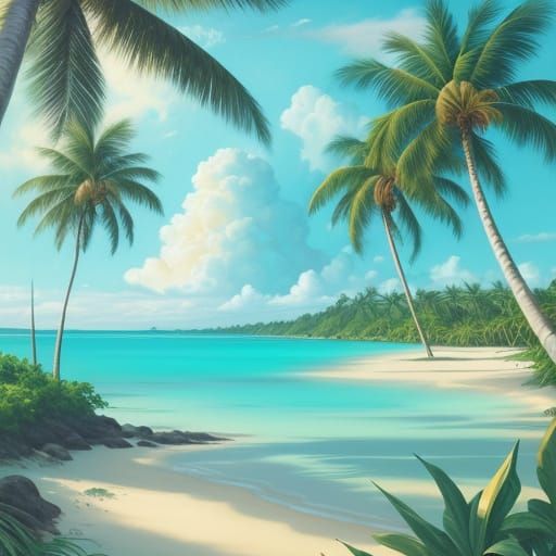 Surreal Tropical Oasis in Dreamy Oil Painting Style