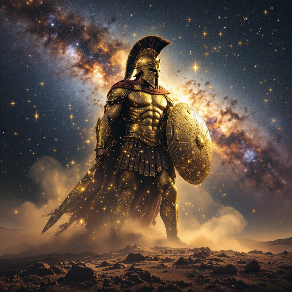 Colossal Spartan Warrior of Gold Stars and Dust