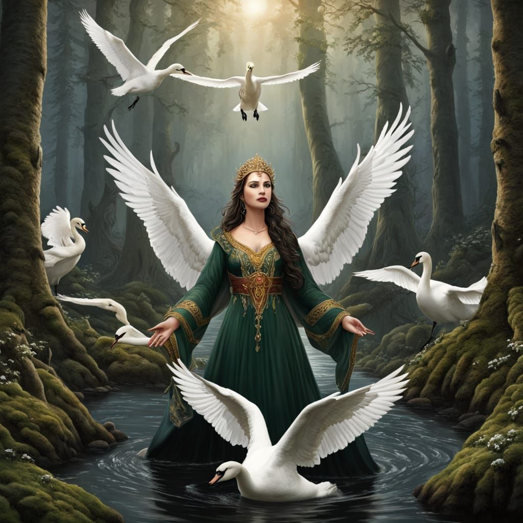 Mythic Women Rise Up Through the Dark Forest in Harmony