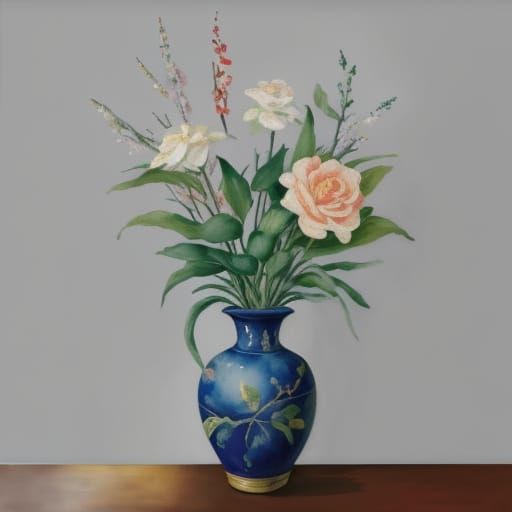 Ikebana Roses in Gouache Style