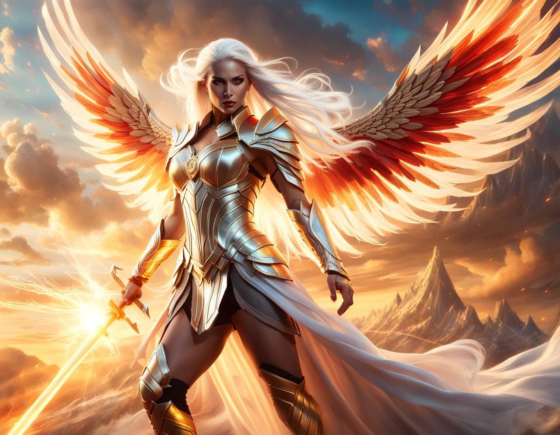 Ethereal Warrior in Golden Light, Hyper-realistic Rendering