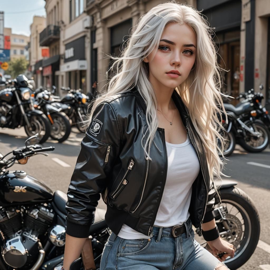 Young Woman with Motorcycle, High Resolution Render