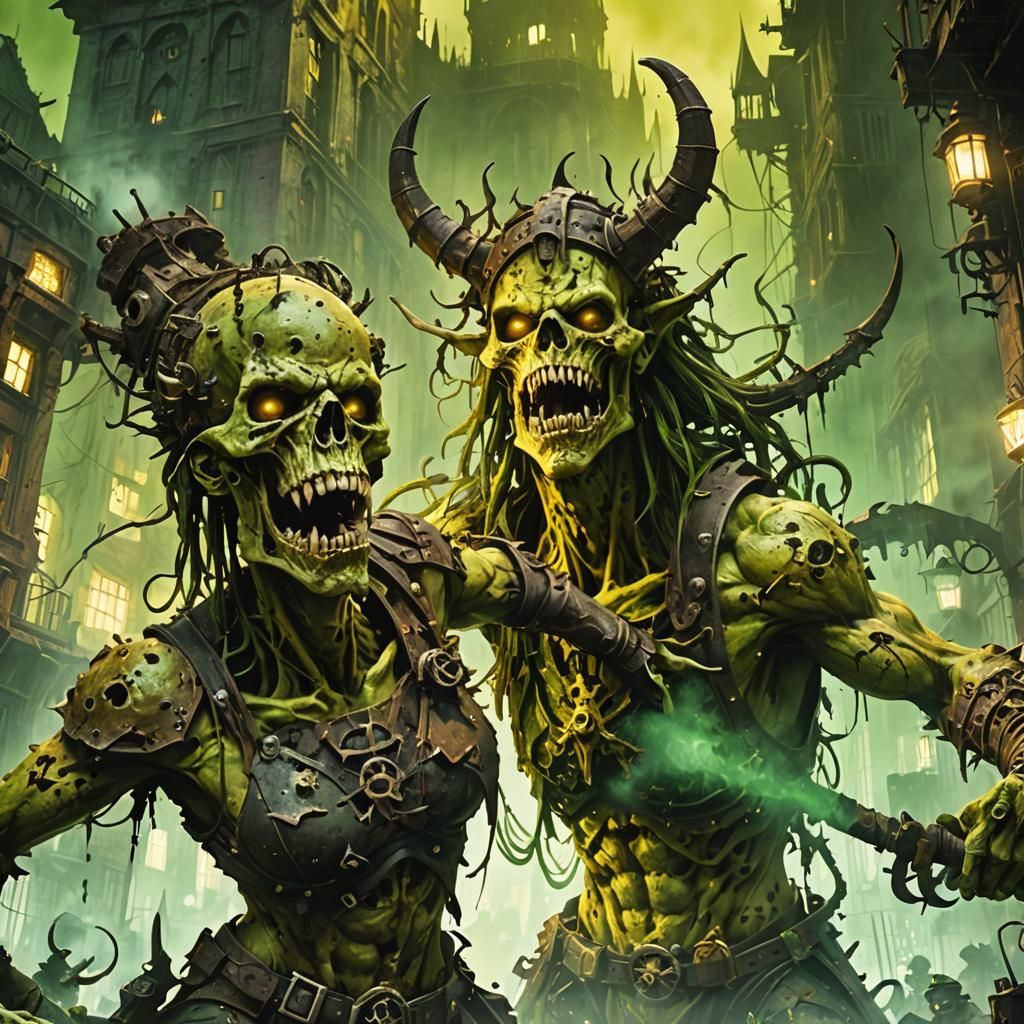 Nurgle's Plague: A Grimdark Gothic Cityscape