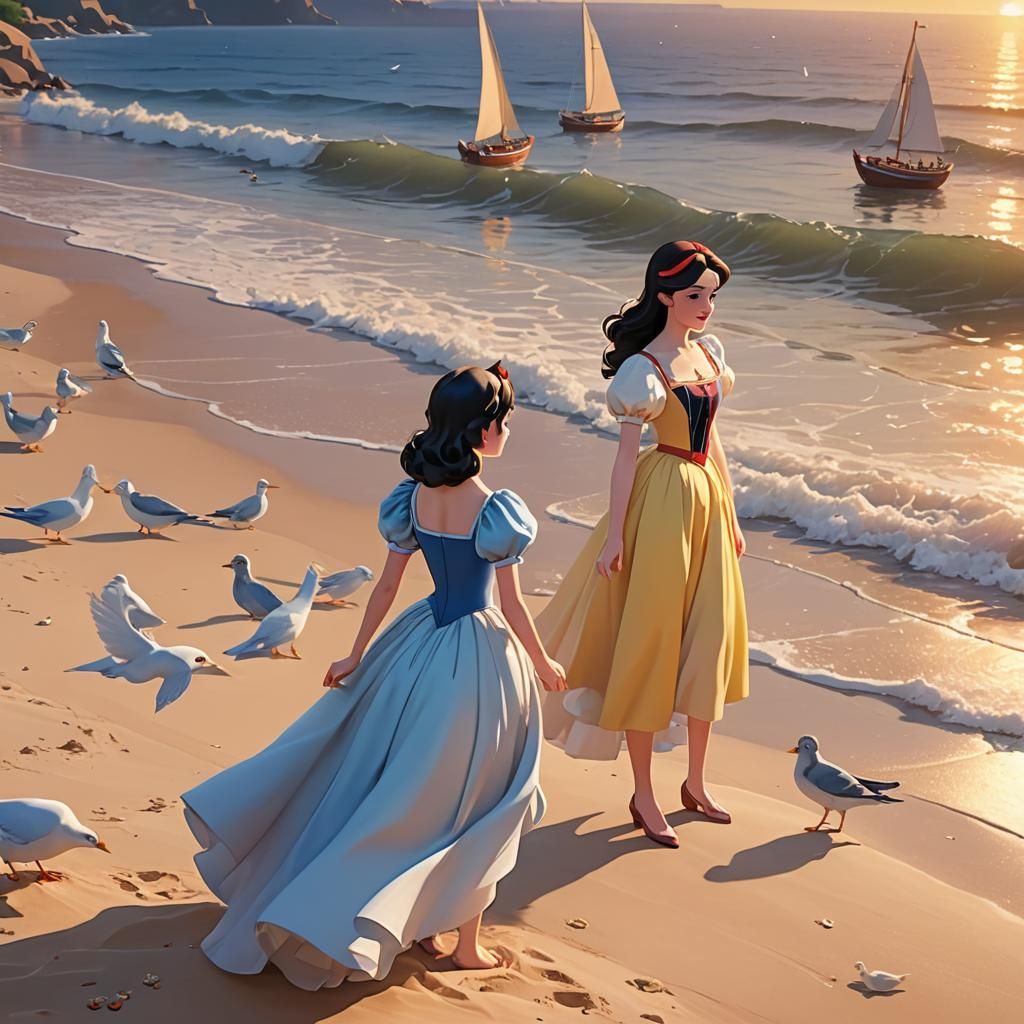Cinderella and Snow White at the Seaside: 3D Anime Art