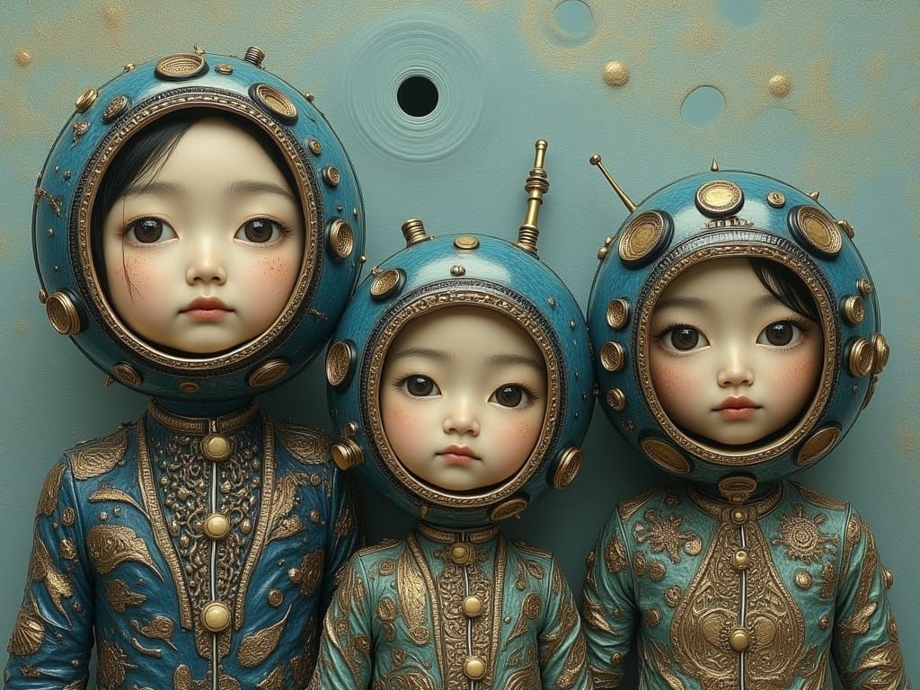 Surrealist Family Portrait in Dreamlike Scene with Vintage T...