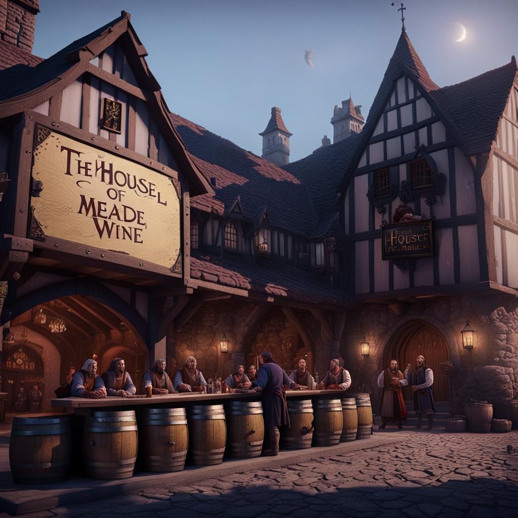 Medieval Mead Hall with Wine, Fantasy Concept Art