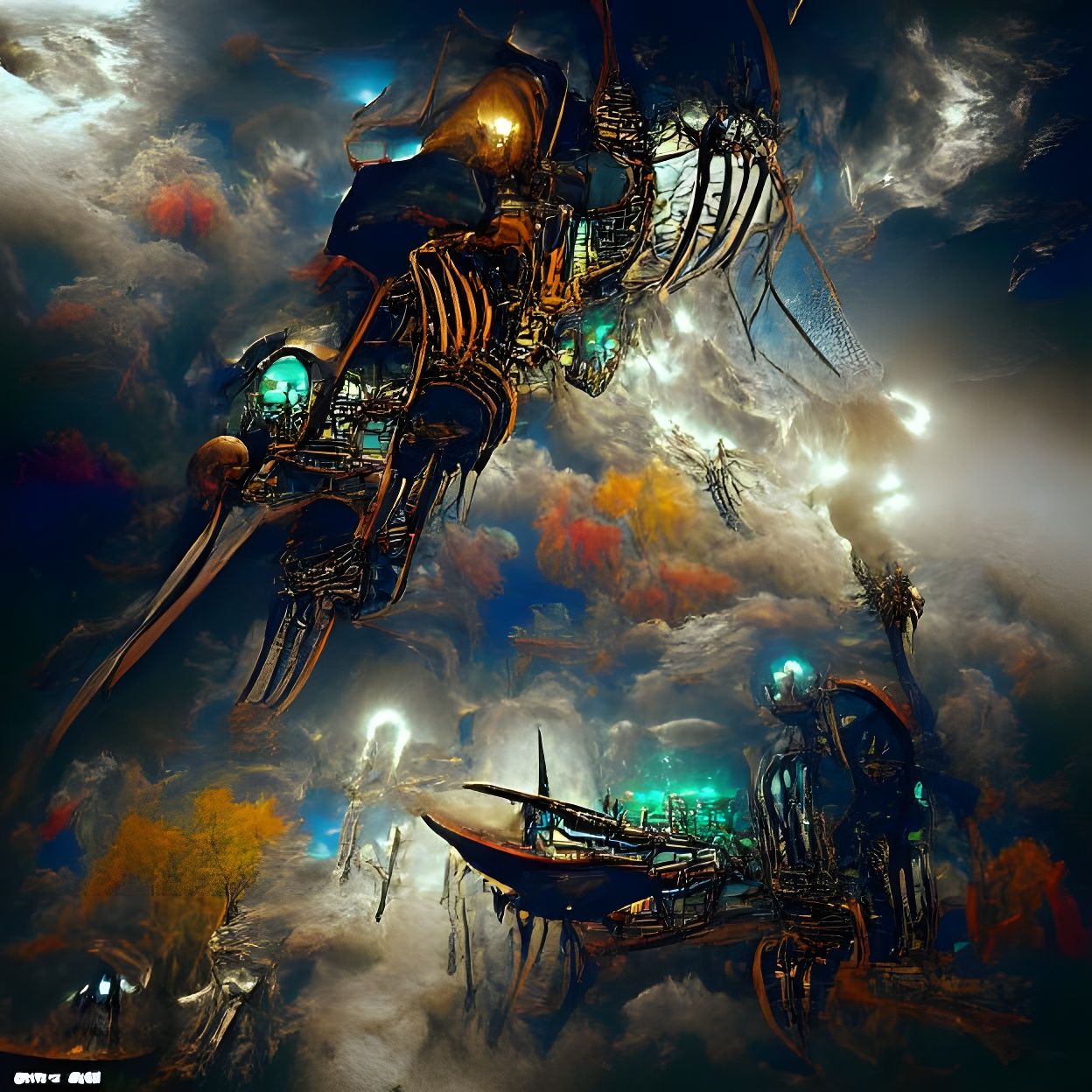 Futuristic Necromancer Skyship: Steampunk Fantasy Masterpiec...