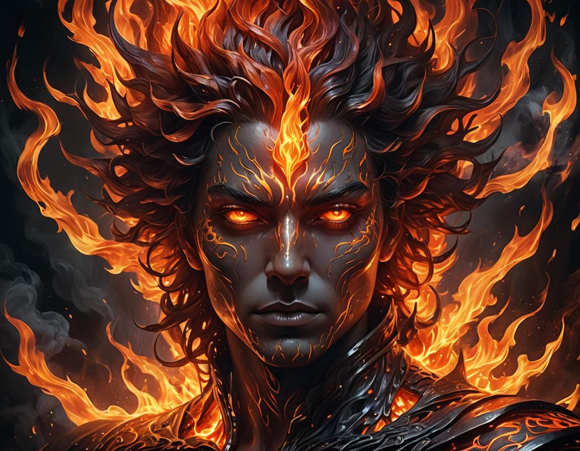 Fiery Being in Mystical Chamber, Digital Painting