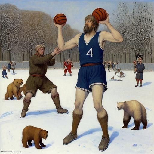 Peasant's Winter Basketball Game with Bears