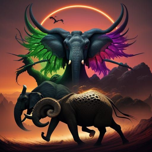 Elephant-Ostrich Hybrid: A Surreal Digital Art Creature
