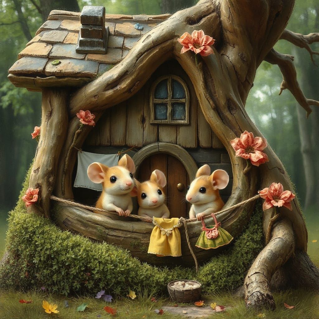 Whimsical Mouse Family in a Vibrant Forest