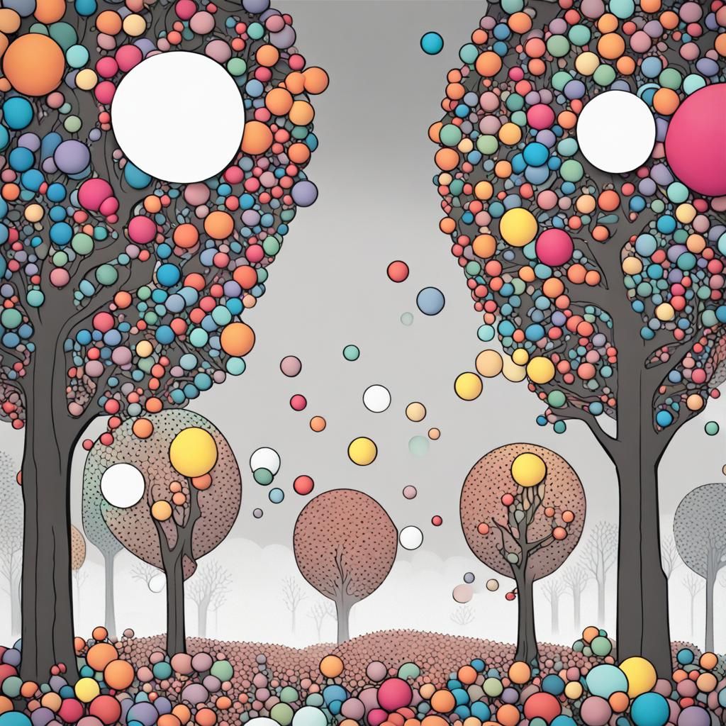 Monochrome World with Bouncing Orbs of Color