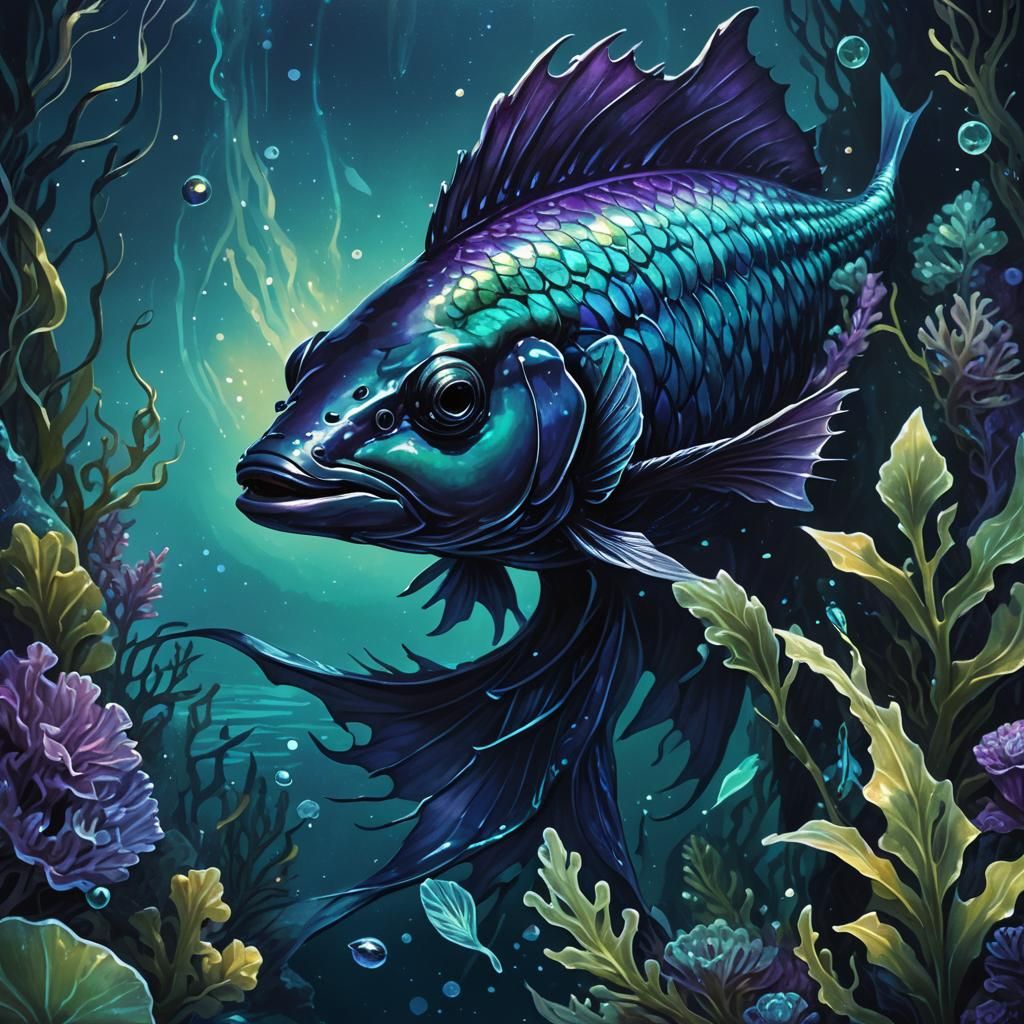 Sapphire Fish in Deep Blue Ocean: Dark Fantasy