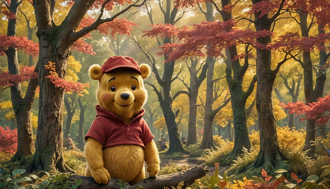 Winnie the Pooh in a Fantasy Landscape