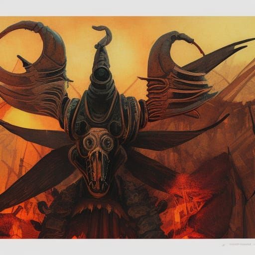 Baphomet in Gouache with Steampunk Elements