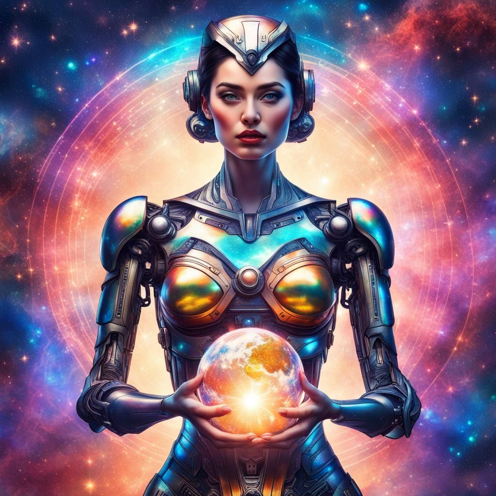 Robotic Wonder Woman: Galactic Astral Illustration