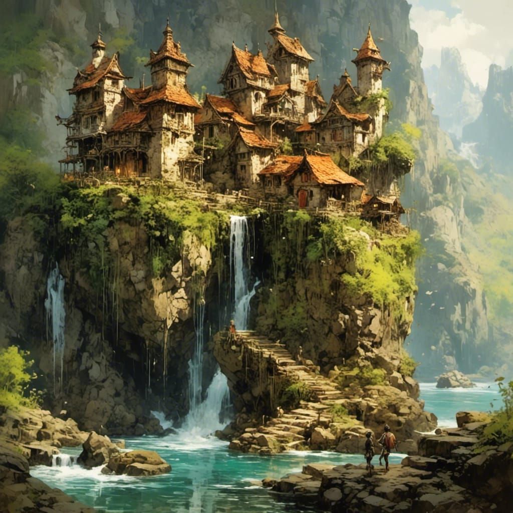 Person on Cliff Edge: Whimsical Digital Illustration