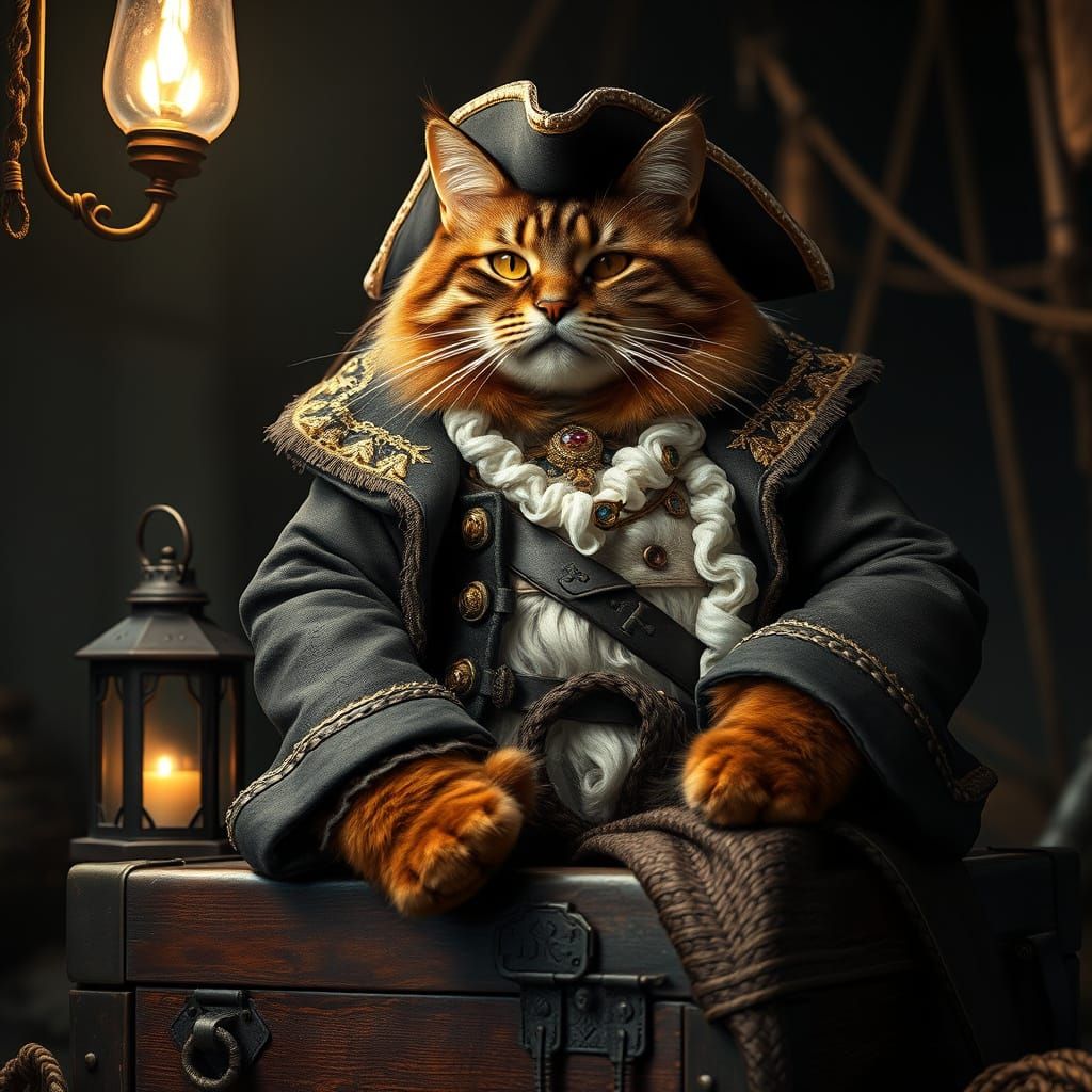 Regal Feline Pirate in Treasure Trove