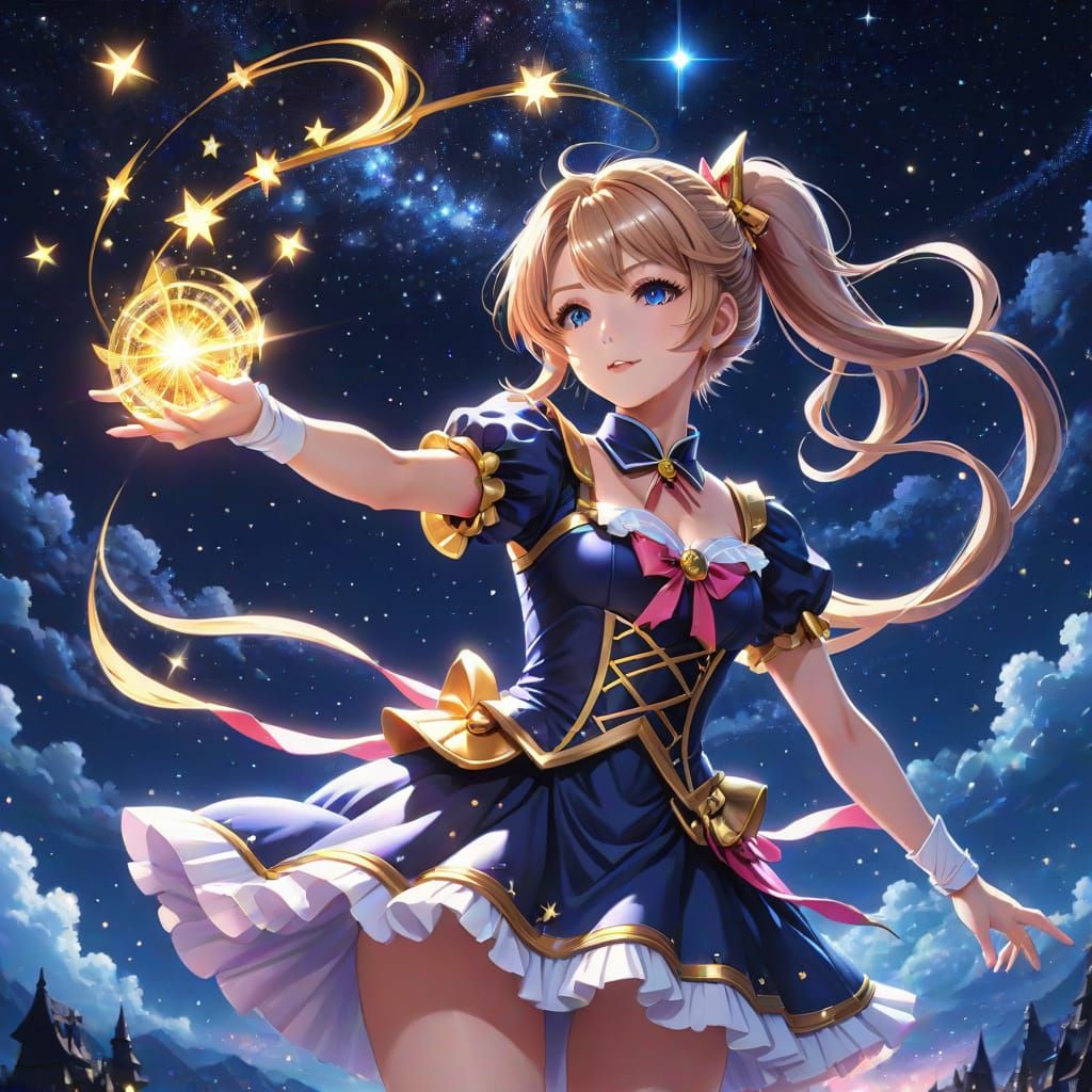 Magical Girl Casting Spell Anime Style