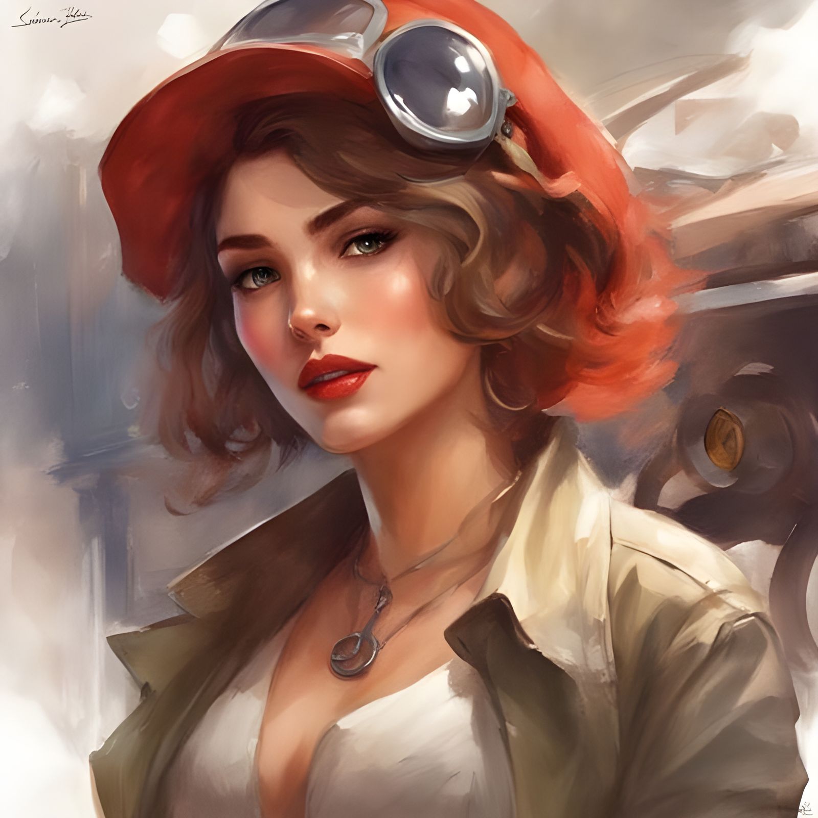 French Mechanic in Garage, Modern Lingerie, Royo Style