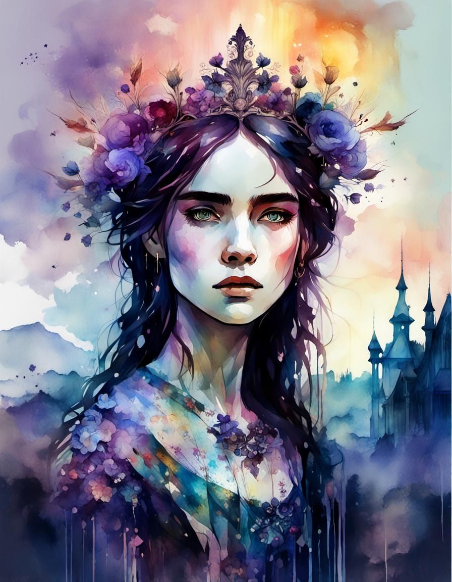 Gothic Princess Portrait in Digital Watercolor