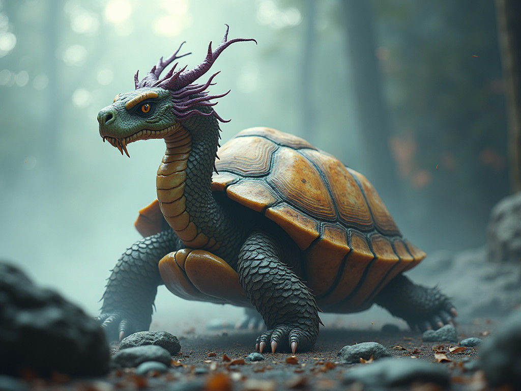 Majestic Dragon Turtle in Mystical Landscape