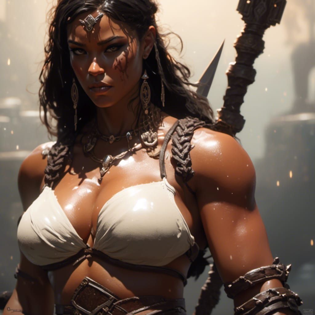 Muscular Barbarian Woman: Dark Fantasy Concept Art