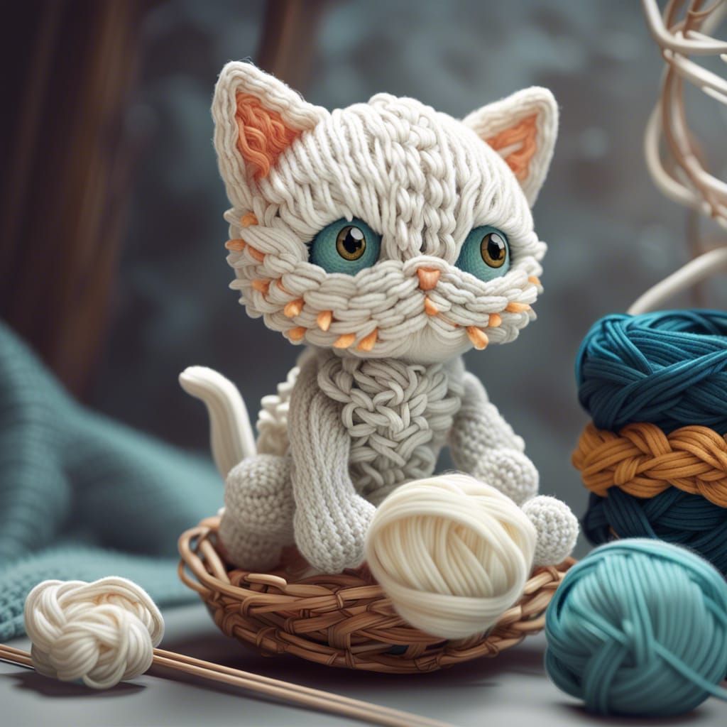 Adorable Knitted Kitten in 3D Style