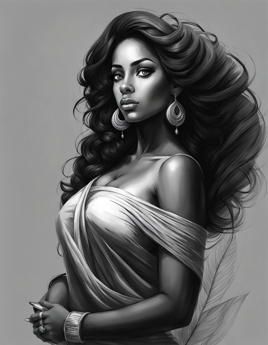 Curvy Caribbean Woman Writing Poetry: Pencil Sketch