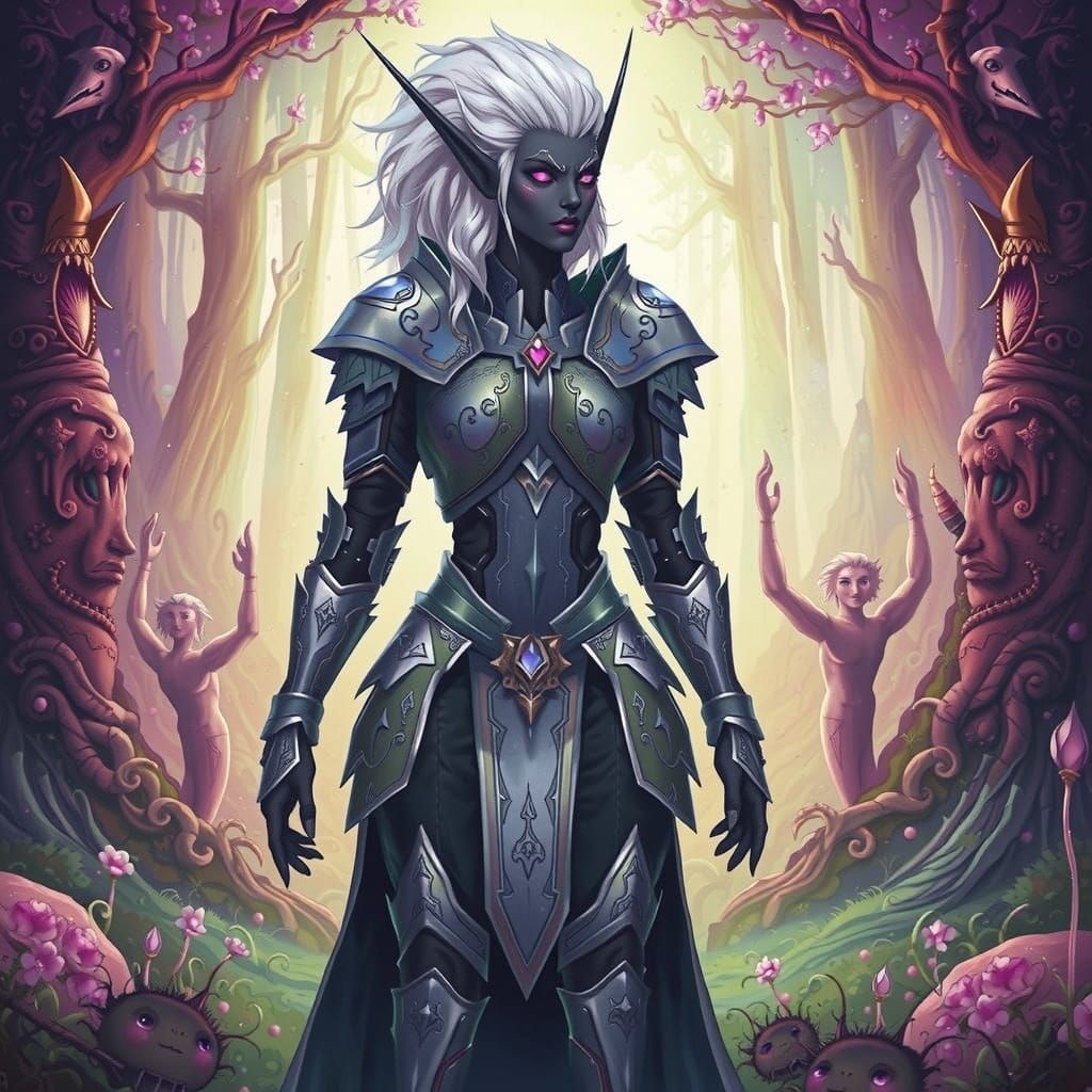 Majestic 10-Foot Elf with Black Skin and White Hair