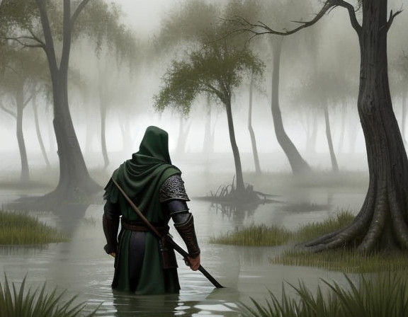 Medieval Ranger Fights Zombie Horde in Treacherous Swamp