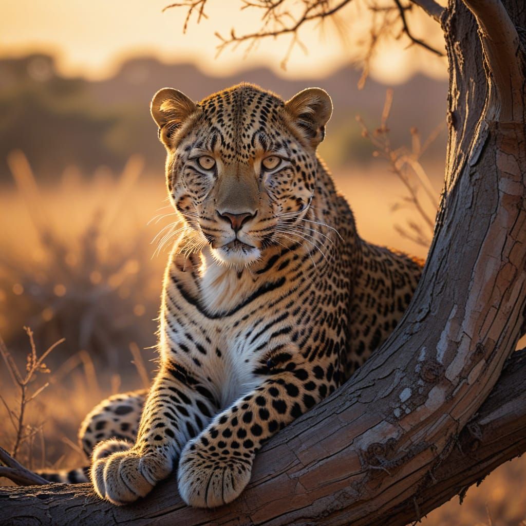 Leopard at Sunset: Ultra-Realistic Wildlife Photography