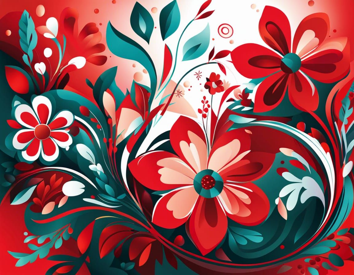Vibrant Abstract Vector Art: Red Floral Design