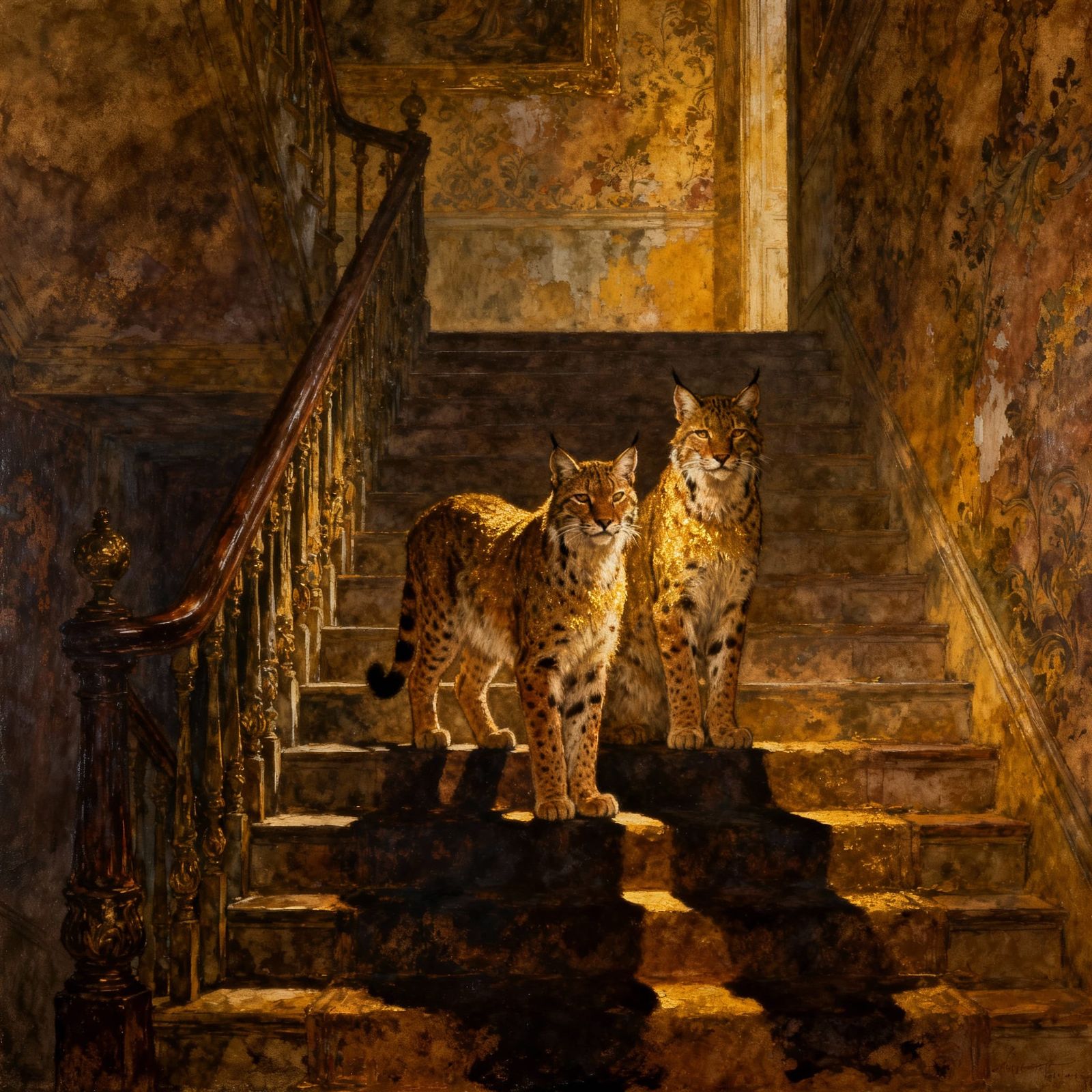 Lynx and Bobcat in Grand Hall Bromoil Print