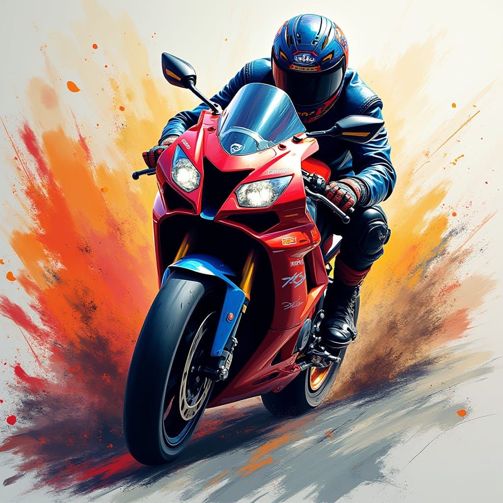 Racing Moto Graffiti Art in Vibrant Polychromatic Colors