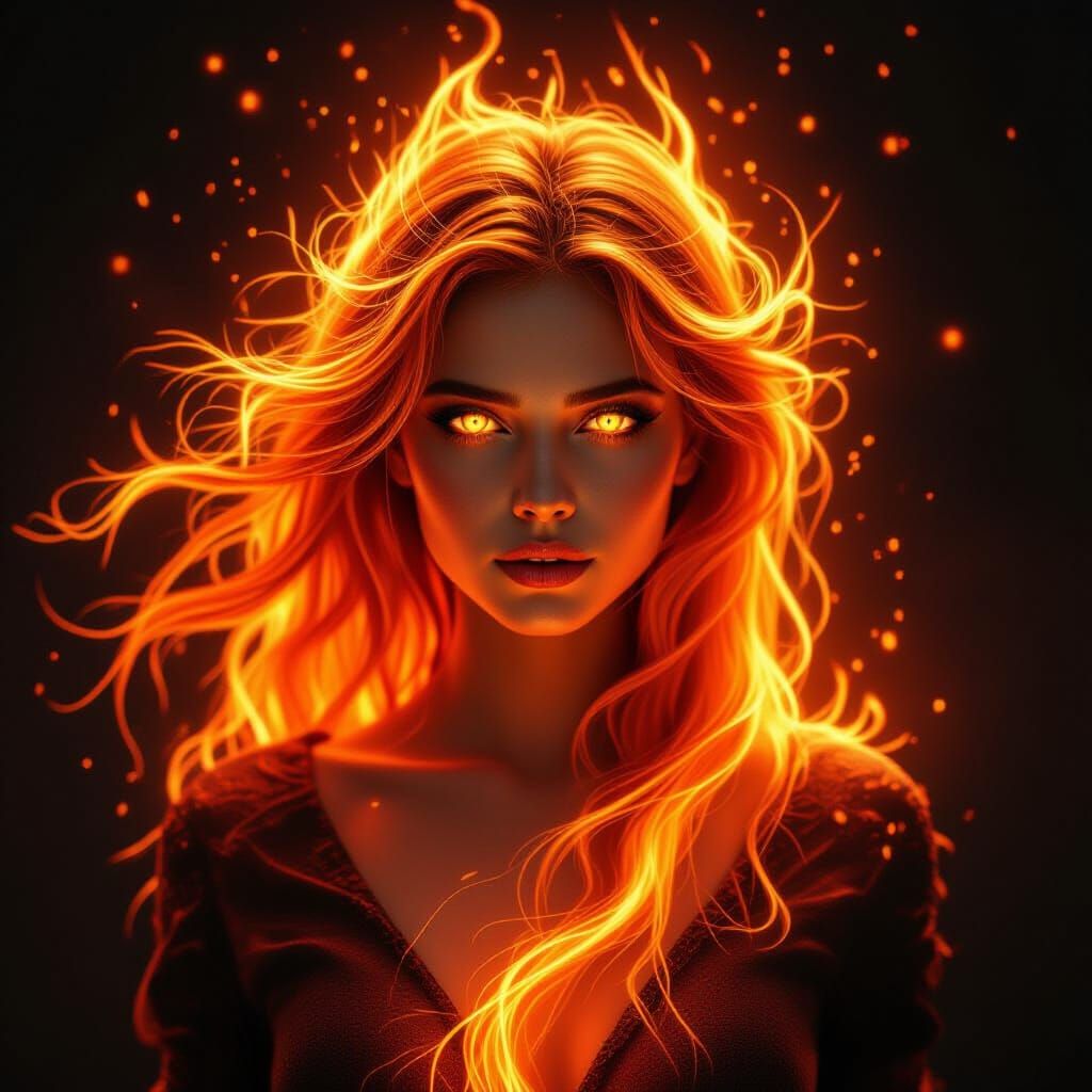 Radiant Molten Light Feminine Figure, Fantasy Portrait