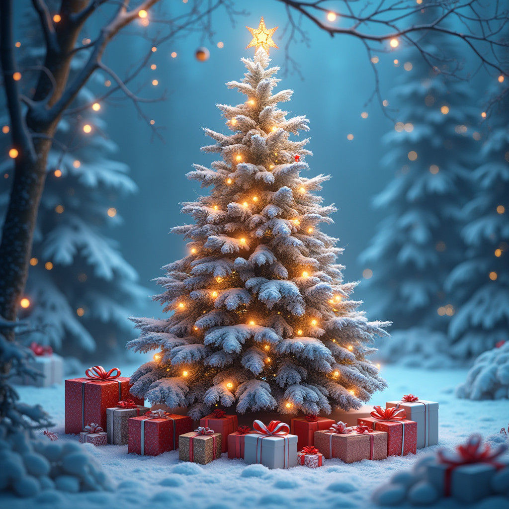 Glowing Christmas Tree in Winter Wonderland