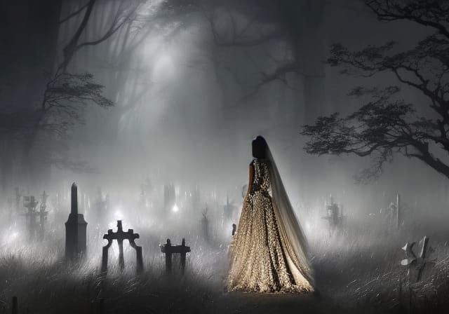 Ethereal Ghost Bride in Luminescent Wedding Dress