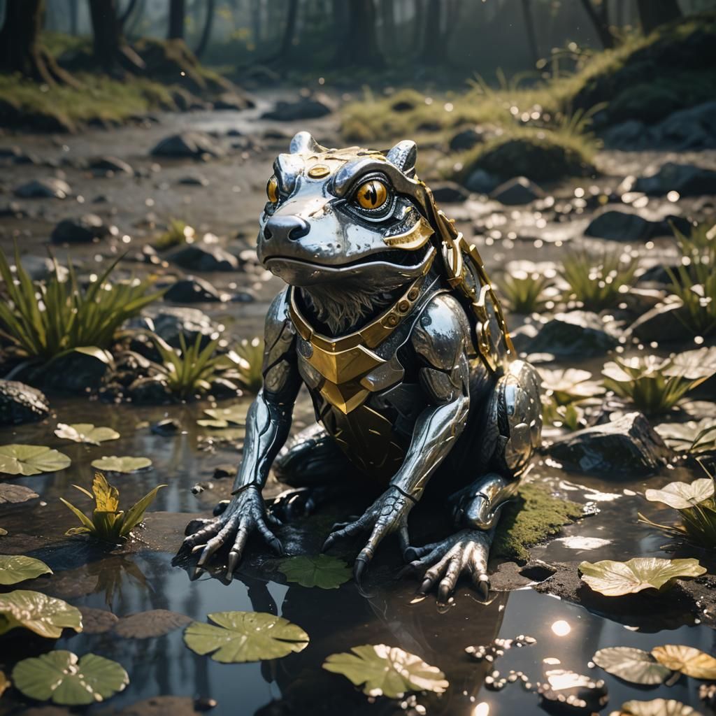 Gold and Silver Wolf Frog in Anime Style