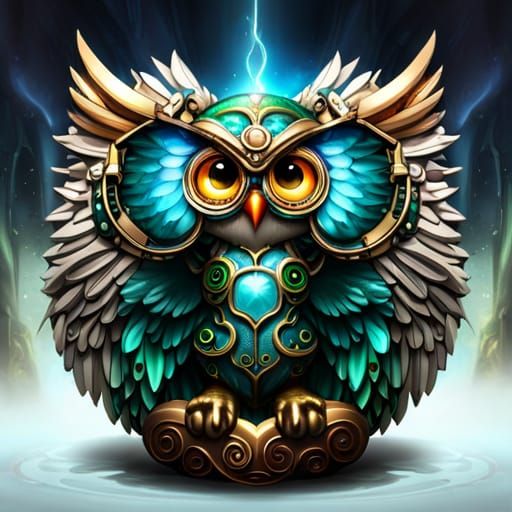 Steampunk Emerald Fae Owl in UHD Render