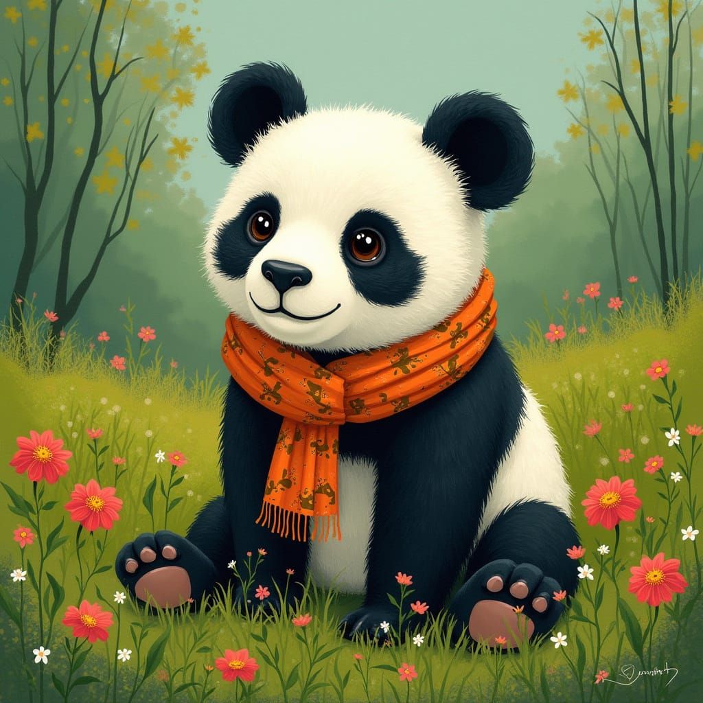 Panda Capybara in Lush Meadow, Digital Art