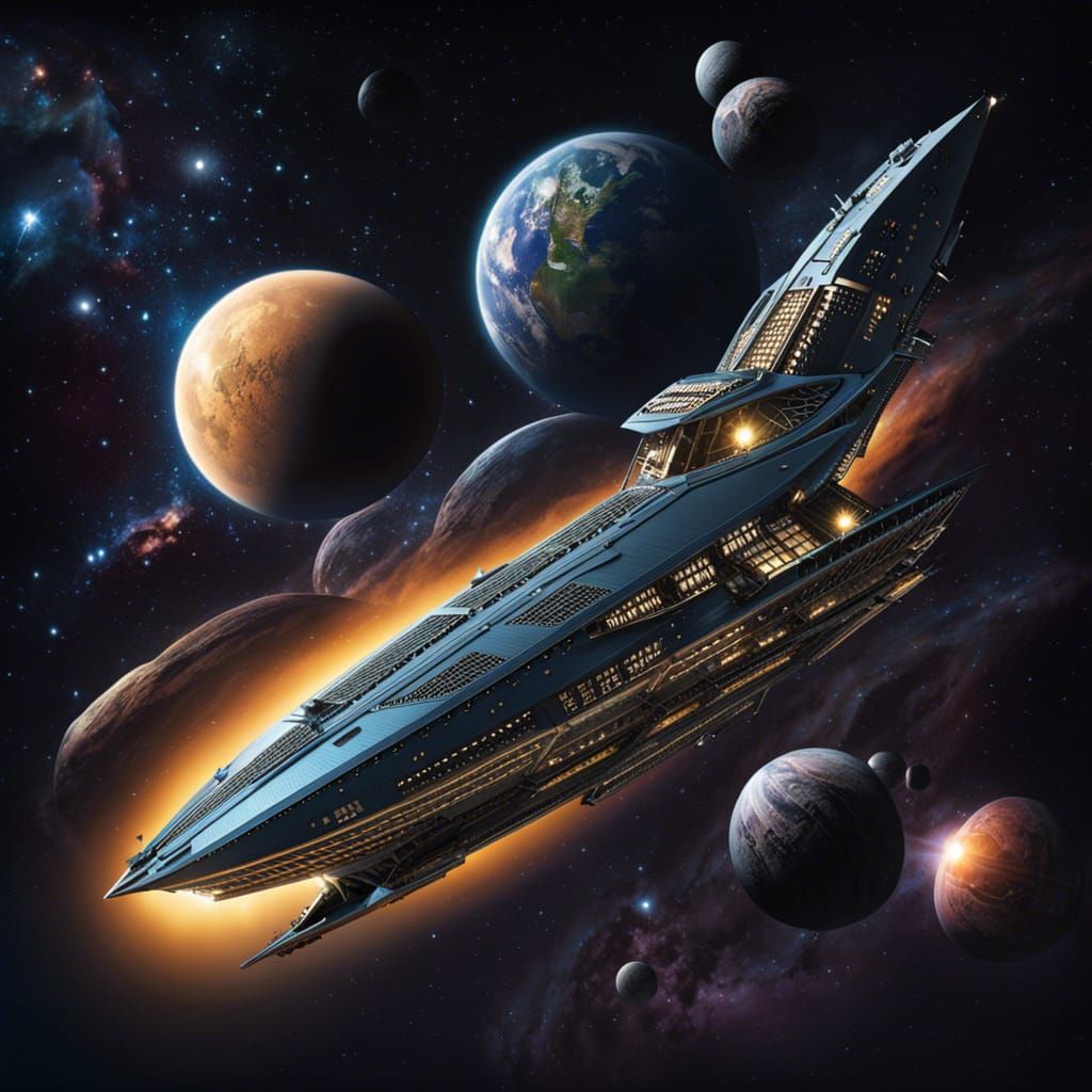 Majestic Spaceship Voyage: Hyper-Realistic Digital Illustrat...
