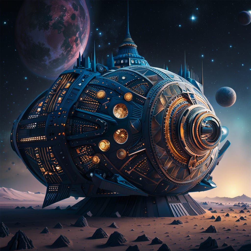 Majestic Spaceship Voyage Through the Cosmos