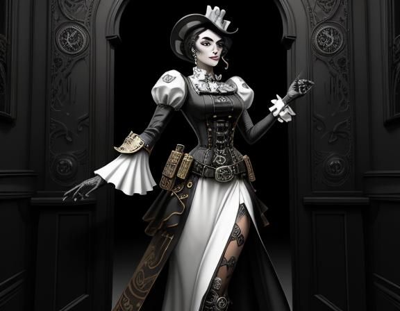 Steampunk Woman in Doorway: Roy Lichtenstein Style