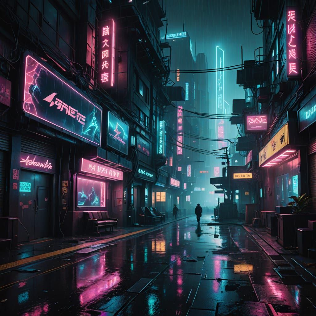 Cyberpunk Cityscape at Dawn, Neon Noir Style