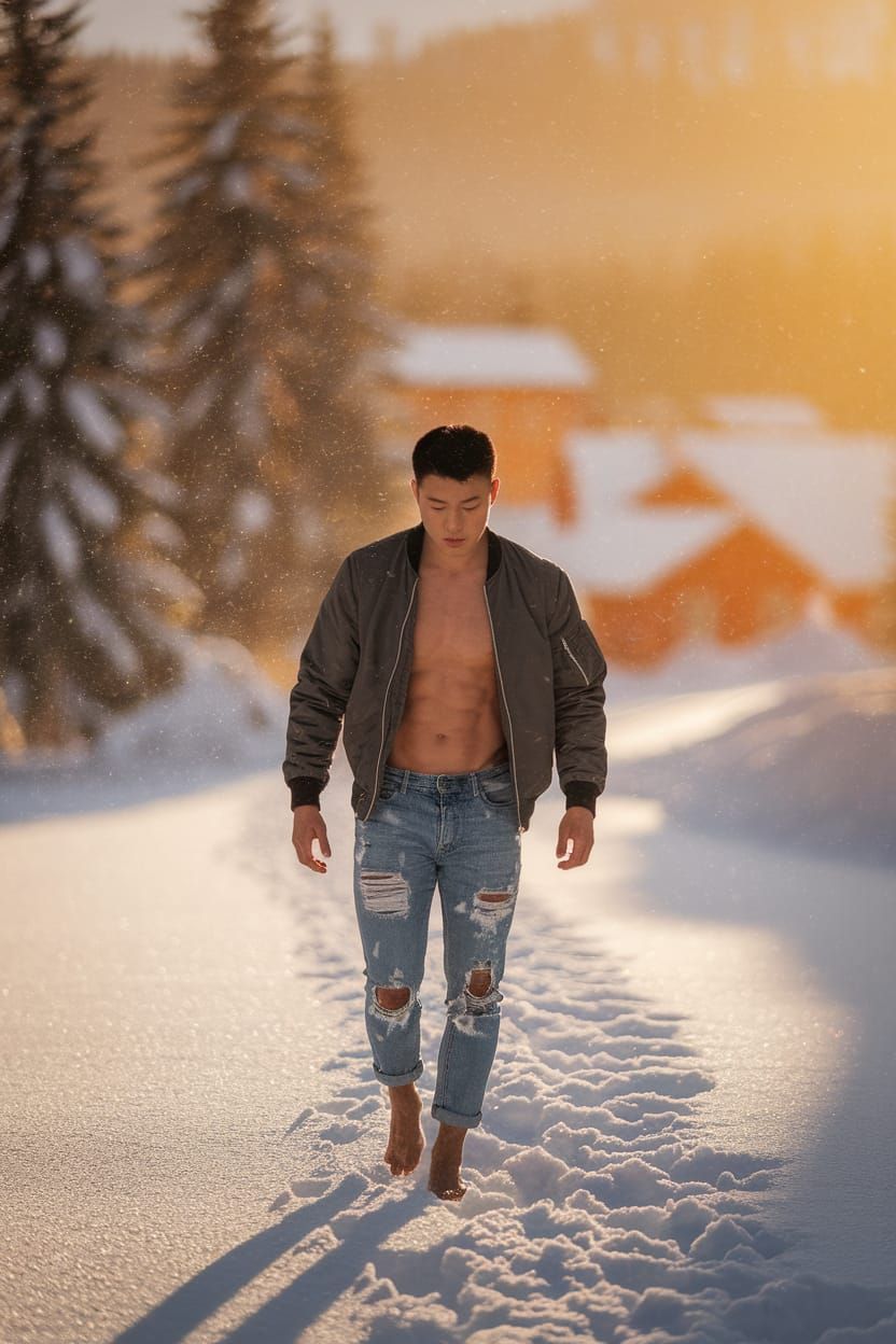 Muscular Man in Snowscape, Anton Corbijn Style