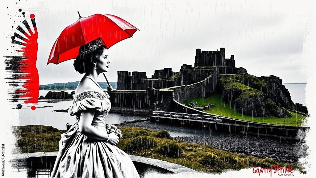 Queen Victoria at Giant's Causeway in Banksy Style