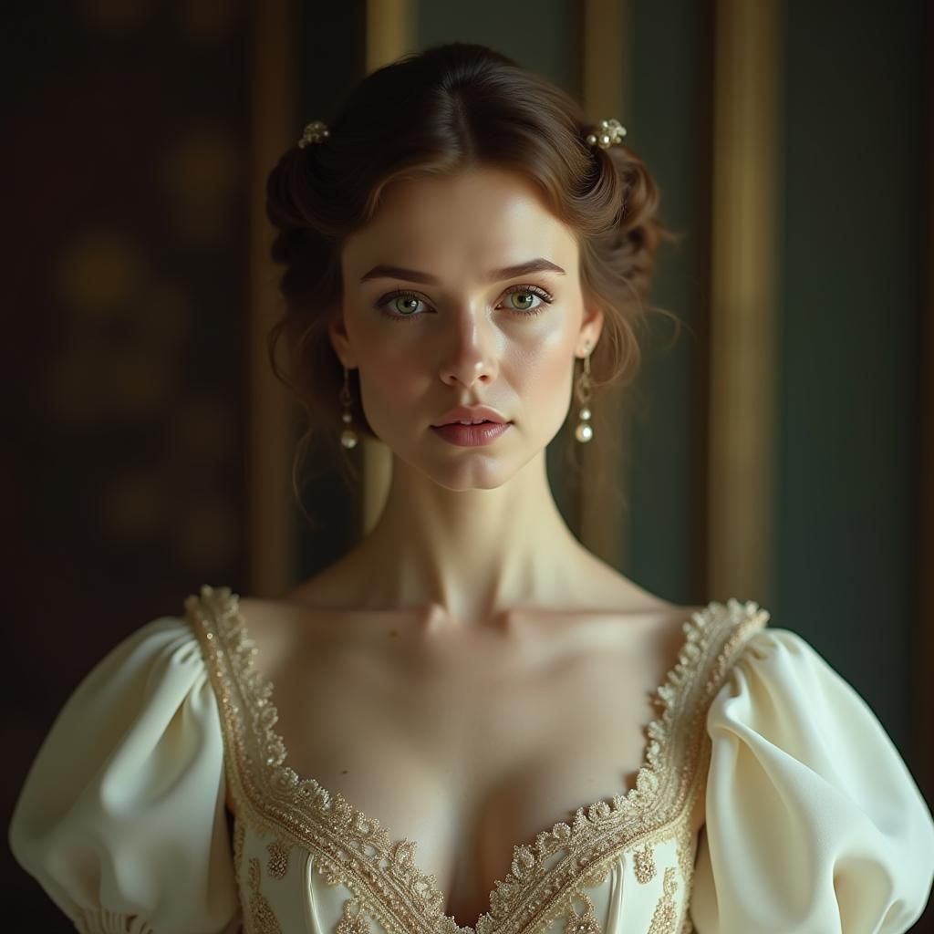 Elegant Portrait of Isabella Lancaster in Regal Gown