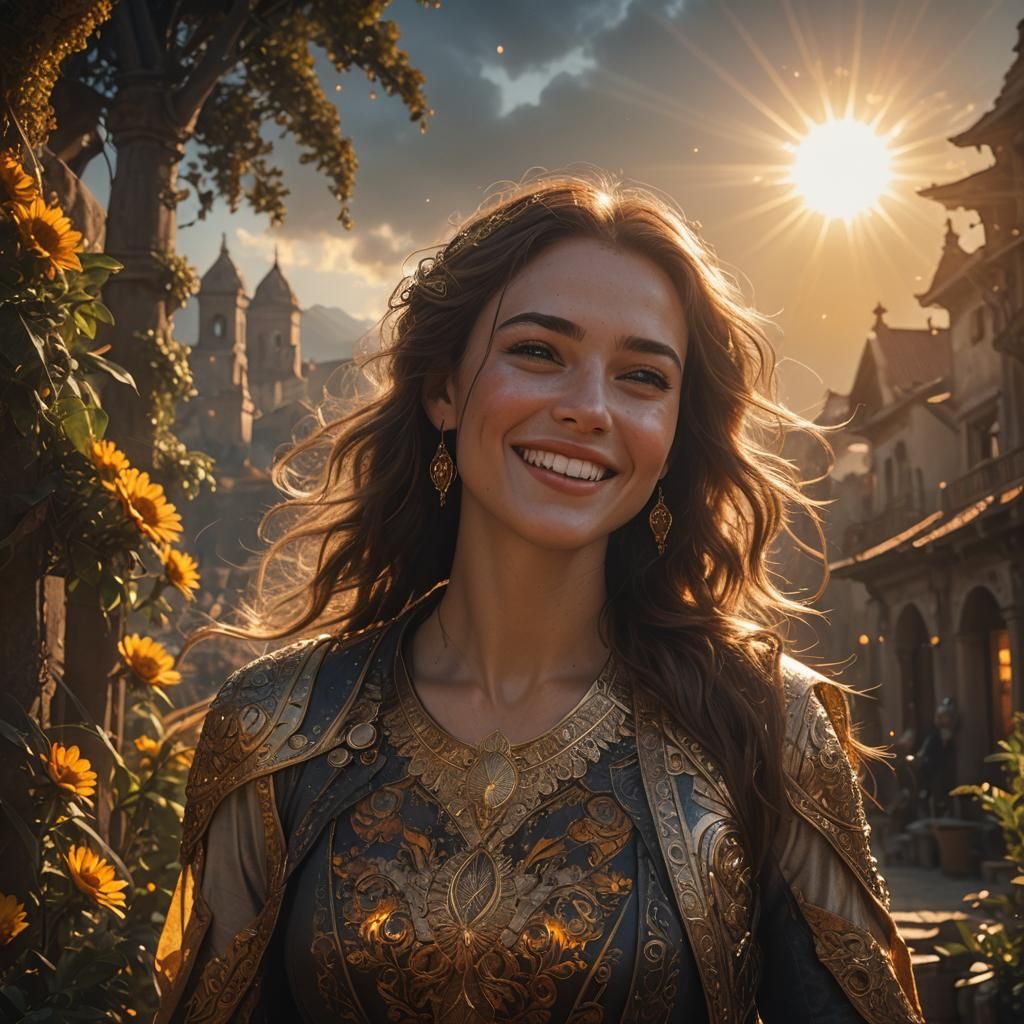 Radiant Girl Smiling in Sunlight: Digital Matte Painting