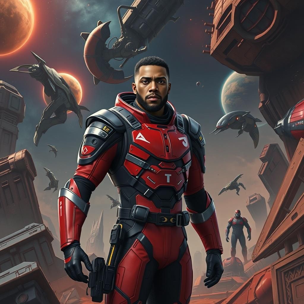 Black Space Ranger in Red Suit: 3D Game Cinematic